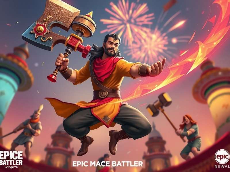Epic Mace Battler game hero character wielding a massive mace